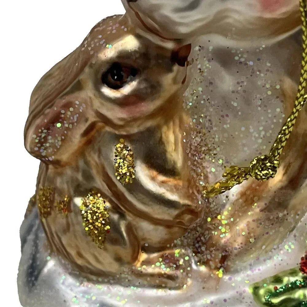 ROBERT STANLEY Mother and Baby Bunny Glass Ornament NWT